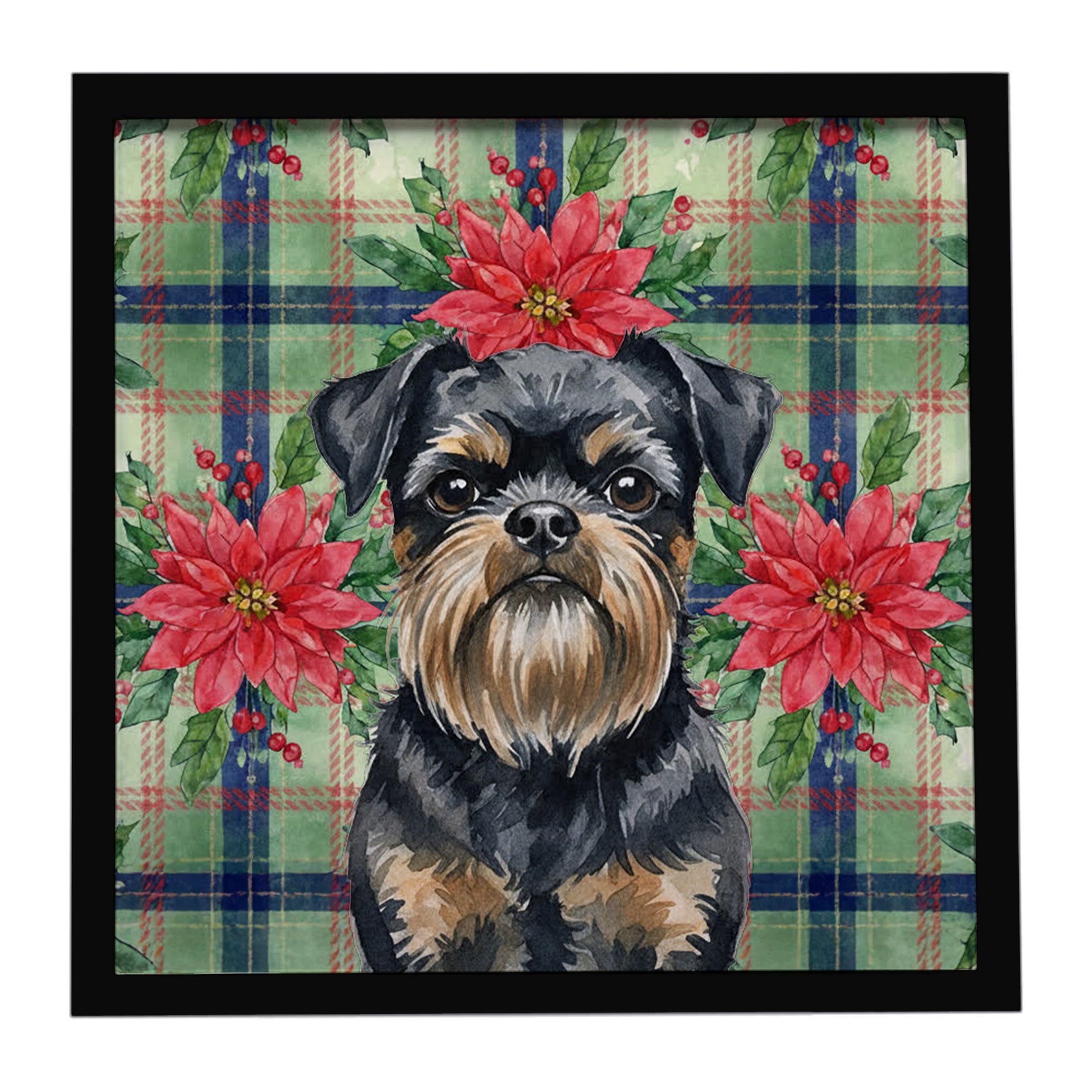 Black and Tan Brussels Griffon Christmas PoinsettIas Framed Metal Print Bathroom, Kitchen, Office, Home Decor Wall Art Ready to Hang, Square, 8X8