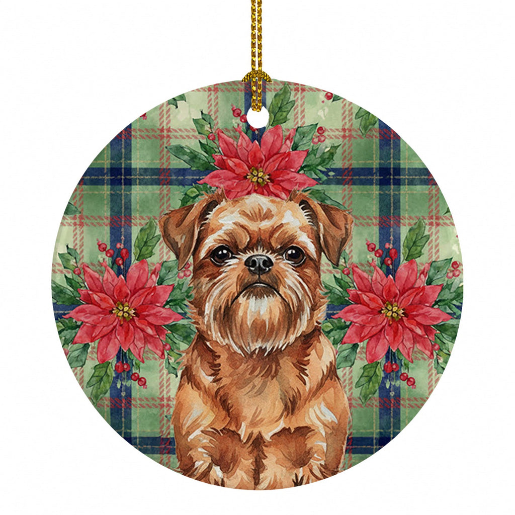 Red Brussels Griffon Christmas PoinsettIas Ceramic Ornament Christmas Tree Hanging Decorations for Home Christmas Holiday, Party, Gift, 3 in, Multicolor