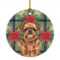 Red Brussels Griffon Christmas PoinsettIas Ceramic Ornament Christmas Tree Hanging Decorations for Home Christmas Holiday, Party, Gift, 3 in, Multicolor