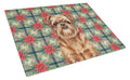 Red Brussels Griffon Christmas PoinsettIas Cutting Board Tempered Glass Kitchen Cutting Surface, Heat Resistant Chopping, Non-Slip Feet, Food Prep & Serving