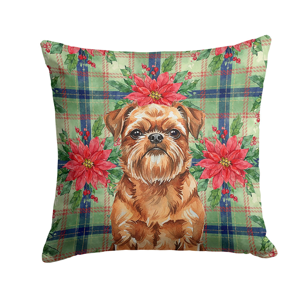 Red Brussels Griffon Christmas PoinsettIas Decorative Throw Pillow 18x18 Indoor Outdoor Accent Cushion, Fabric Cover with Insert for Sofa, Bed, Porch & Living Room