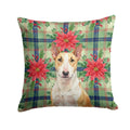 Fawn and White Bull Terrier Christmas PoinsettIas Decorative Throw Pillow 18x18 Indoor Outdoor Accent Cushion, Fabric Cover with Insert for Sofa, Bed, Porch & Living Room