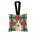 Red and White Bull Terrier Christmas PoinsettIas Hanging Square Fabric Ornament 3.5 � 3.5 Decorative Door-Knob & Tree Hanger, Soft Fabric