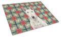 White Bull Terrier Christmas PoinsettIas Cutting Board Tempered Glass Kitchen Cutting Surface, Heat Resistant Chopping, Non-Slip Feet, Food Prep & Serving
