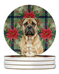 Bullmastiff Christmas PoinsettIas Large Sandstone Coasters Pack of 4 Absorbent Round Coasters Decor Gifts for Men or Women, 4 in, Multicolor