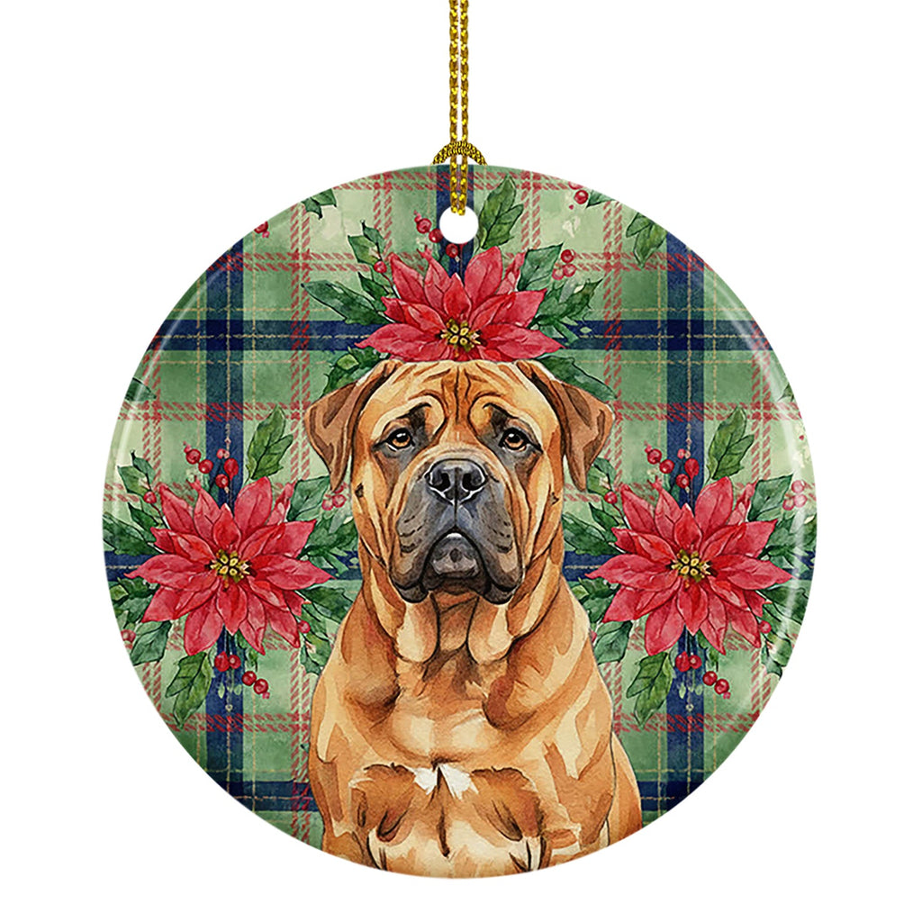 Red Bullmastiff Christmas PoinsettIas Ceramic Ornament Christmas Tree Hanging Decorations for Home Christmas Holiday, Party, Gift, 3 in, Multicolor