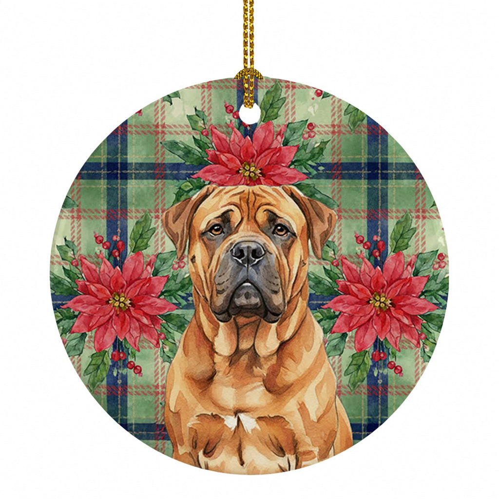 Red Bullmastiff Christmas PoinsettIas Ceramic Ornament Christmas Tree Hanging Decorations for Home Christmas Holiday, Party, Gift, 3 in, Multicolor