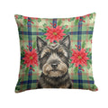 Black Cairn Terrier Christmas PoinsettIas Decorative Throw Pillow 18x18 Indoor Outdoor Accent Cushion, Fabric Cover with Insert for Sofa, Bed, Porch & Living Room