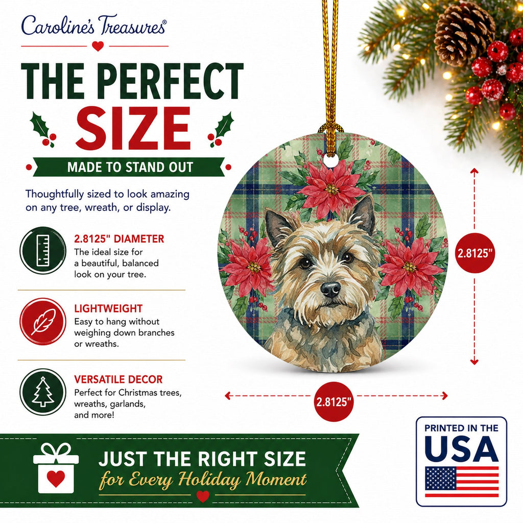 Cairn Terrier Christmas PoinsettIas Ceramic Ornament Christmas Tree Hanging Decorations for Home Christmas Holiday, Party, Gift, 3 in, Multicolor