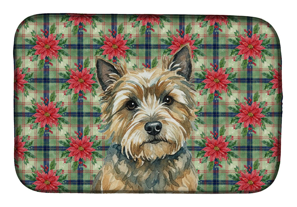Cairn Terrier Christmas PoinsettIas Dish Drying Mat Absorbent Dish Drying Mat Pad for Kitchen Counter Dish Drainer Mat for Countertop, 14 x 21", Multicolor