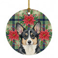 Black and White Cardigan Welsh Corgi Christmas PoinsettIas Ceramic Ornament Christmas Tree Hanging Decorations for Home Christmas Holiday, Party, Gift, 3 in, Multicolor