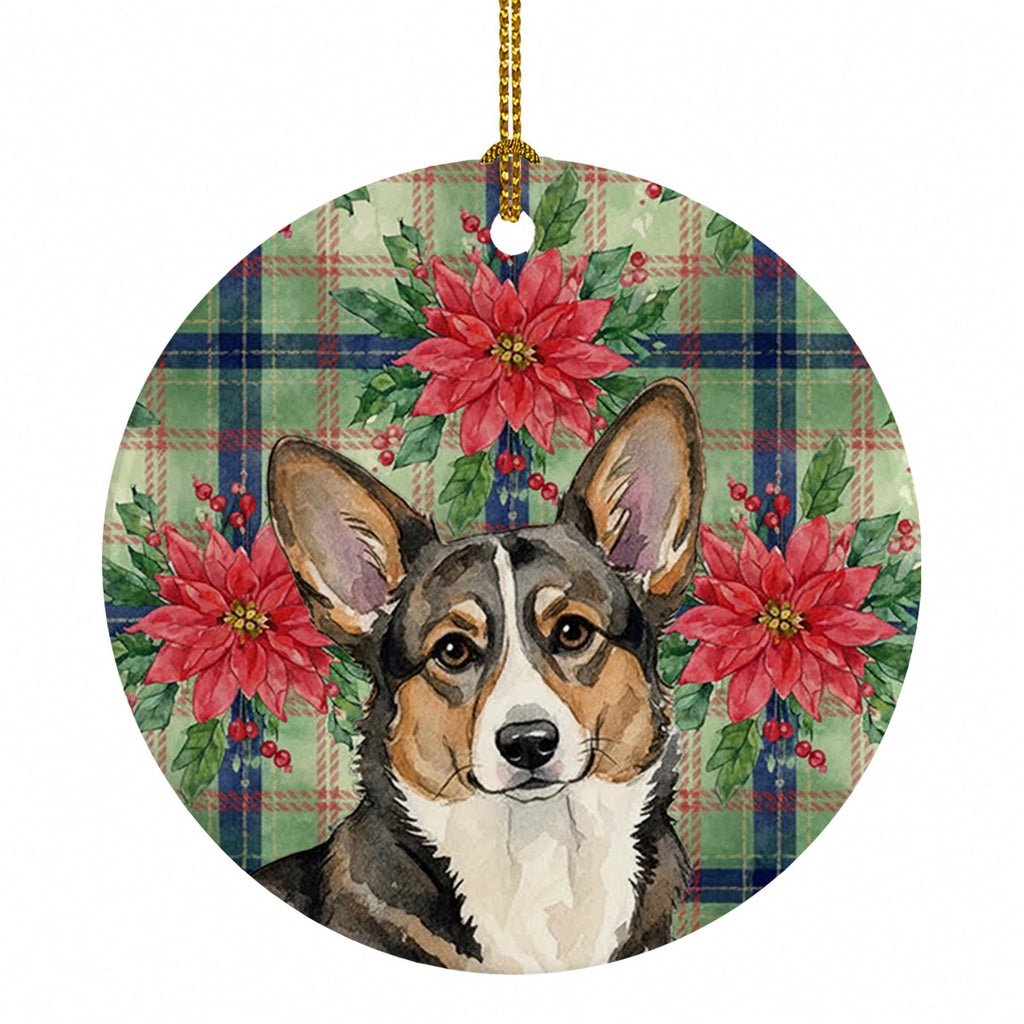 Brindle Cardigan Welsh Corgi Christmas PoinsettIas Ceramic Ornament Christmas Tree Hanging Decorations for Home Christmas Holiday, Party, Gift, 3 in, Multicolor