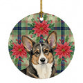 Brindle Cardigan Welsh Corgi Christmas PoinsettIas Ceramic Ornament Christmas Tree Hanging Decorations for Home Christmas Holiday, Party, Gift, 3 in, Multicolor