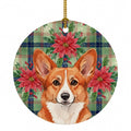Red Cardigan Welsh Corgi Christmas PoinsettIas Ceramic Ornament Christmas Tree Hanging Decorations for Home Christmas Holiday, Party, Gift, 3 in, Multicolor