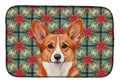 Red Cardigan Welsh Corgi Christmas PoinsettIas Dish Drying Mat Absorbent Dish Drying Mat Pad for Kitchen Counter Dish Drainer Mat for Countertop, 14 x 21", Multicolor