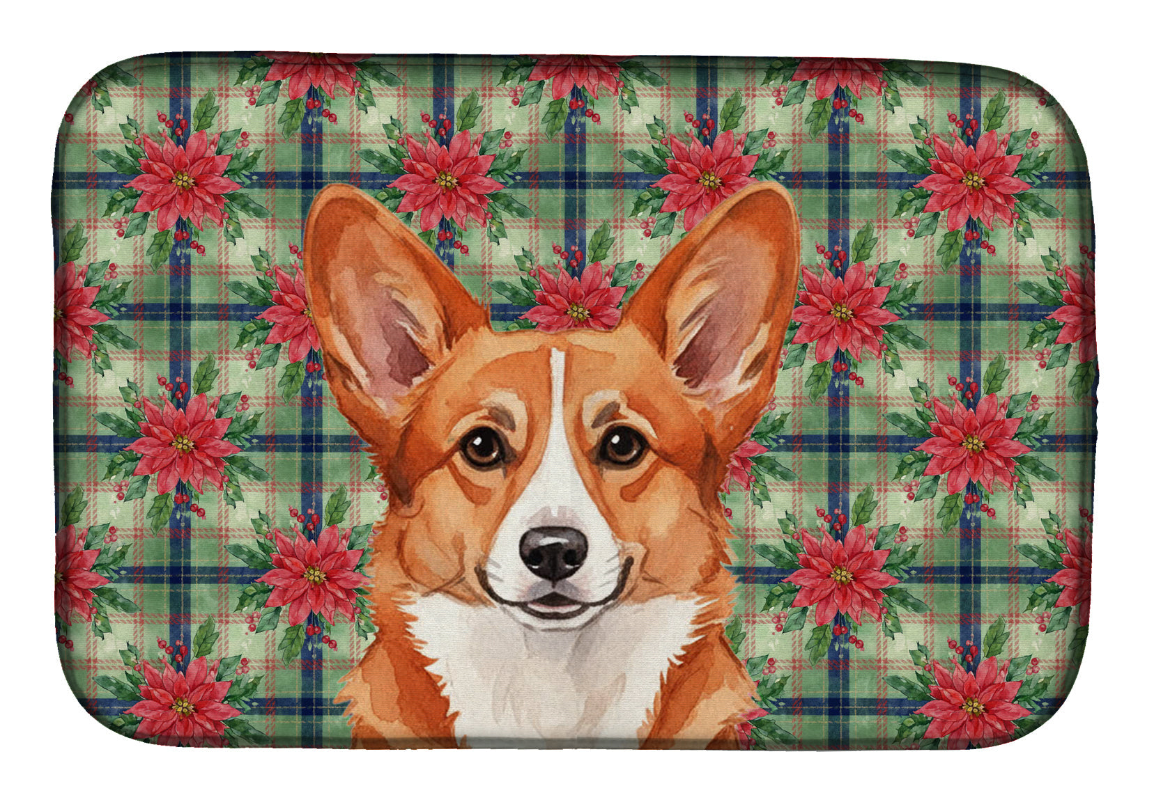 Red Cardigan Welsh Corgi Christmas PoinsettIas Dish Drying Mat Absorbent Dish Drying Mat Pad for Kitchen Counter Dish Drainer Mat for Countertop, 14 x 21", Multicolor