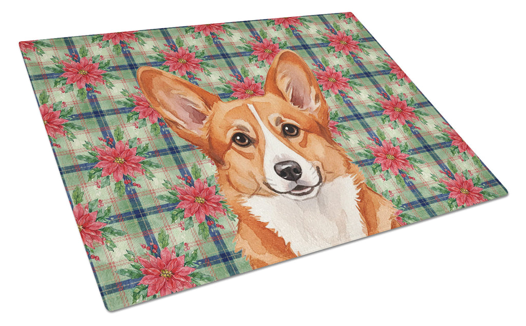 Red Cardigan Welsh Corgi Christmas PoinsettIas Cutting Board Tempered Glass Kitchen Cutting Surface, Heat Resistant Chopping, Non-Slip Feet, Food Prep & Serving