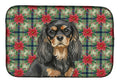 Black and Tan Cavalier Spaniel Christmas PoinsettIas Dish Drying Mat Absorbent Dish Drying Mat Pad for Kitchen Counter Dish Drainer Mat for Countertop, 14 x 21", Multicolor
