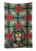Black and Tan Cavalier Spaniel Christmas PoinsettIas Kitchen Towel Velour Plush Front and Cotton Loop Back Machine Washable