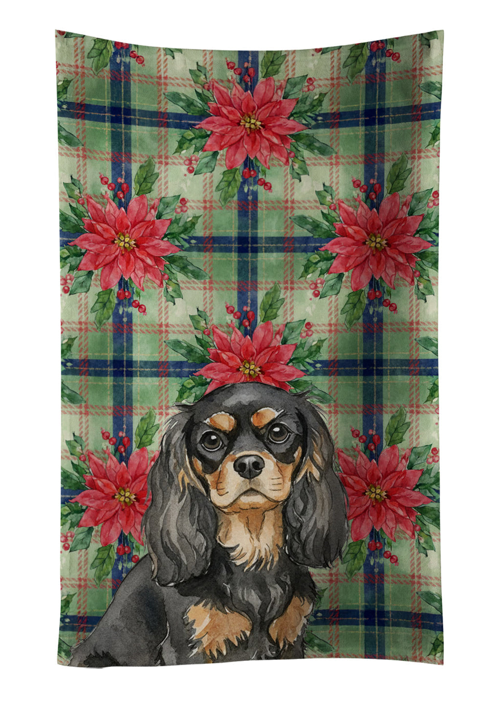 Black and Tan Cavalier Spaniel Christmas PoinsettIas Kitchen Towel Velour Plush Front and Cotton Loop Back Machine Washable
