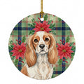 Blenheim Cavalier Spaniel Christmas PoinsettIas Ceramic Ornament Christmas Tree Hanging Decorations for Home Christmas Holiday, Party, Gift, 3 in, Multicolor