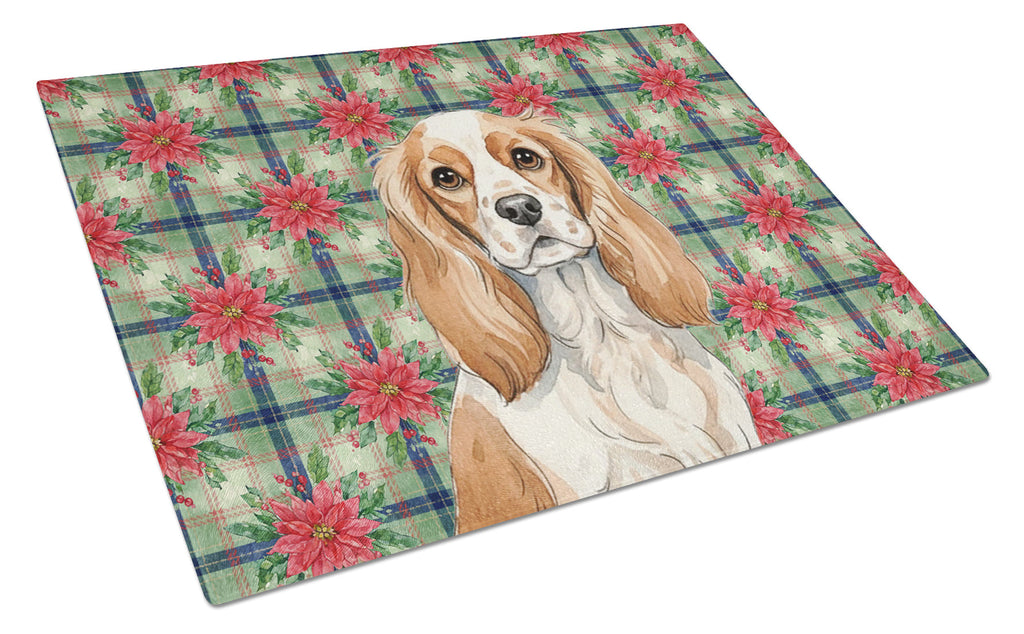 Blenheim Cavalier Spaniel Christmas PoinsettIas Cutting Board Tempered Glass Kitchen Cutting Surface, Heat Resistant Chopping, Non-Slip Feet, Food Prep & Serving