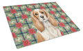 Blenheim Cavalier Spaniel Christmas PoinsettIas Cutting Board Tempered Glass Kitchen Cutting Surface, Heat Resistant Chopping, Non-Slip Feet, Food Prep & Serving