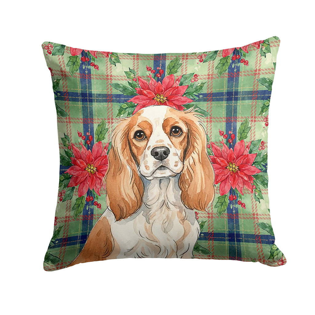 Blenheim Cavalier Spaniel Christmas PoinsettIas Decorative Throw Pillow 18x18 Indoor Outdoor Accent Cushion, Fabric Cover with Insert for Sofa, Bed, Porch & Living Room