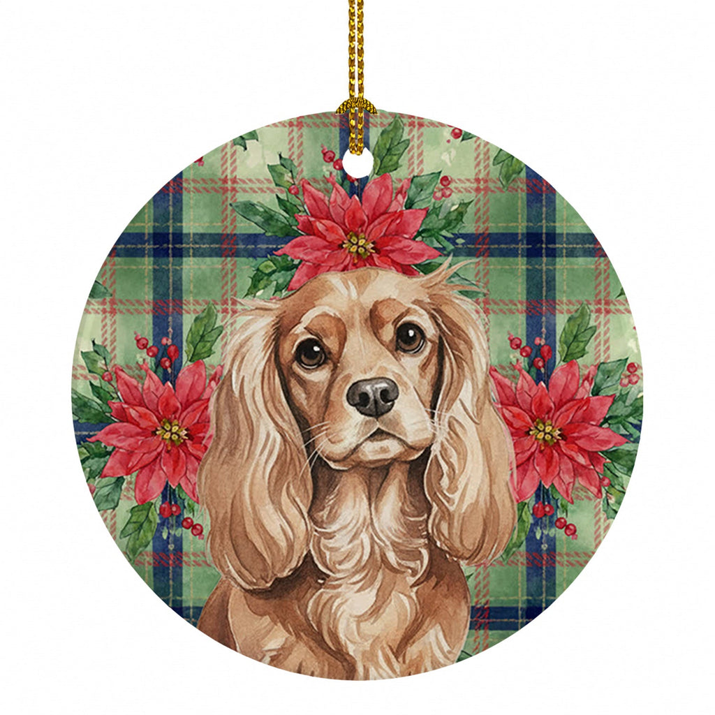 Ruby Cavalier Spaniel Christmas PoinsettIas Ceramic Ornament Christmas Tree Hanging Decorations for Home Christmas Holiday, Party, Gift, 3 in, Multicolor