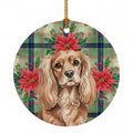 Ruby Cavalier Spaniel Christmas PoinsettIas Ceramic Ornament Christmas Tree Hanging Decorations for Home Christmas Holiday, Party, Gift, 3 in, Multicolor