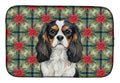 Tricolor Cavalier Spaniel Christmas PoinsettIas Dish Drying Mat Absorbent Dish Drying Mat Pad for Kitchen Counter Dish Drainer Mat for Countertop, 14 x 21", Multicolor