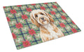 Cavapoo Christmas PoinsettIas Cutting Board Tempered Glass Kitchen Cutting Surface, Heat Resistant Chopping, Non-Slip Feet, Food Prep & Serving