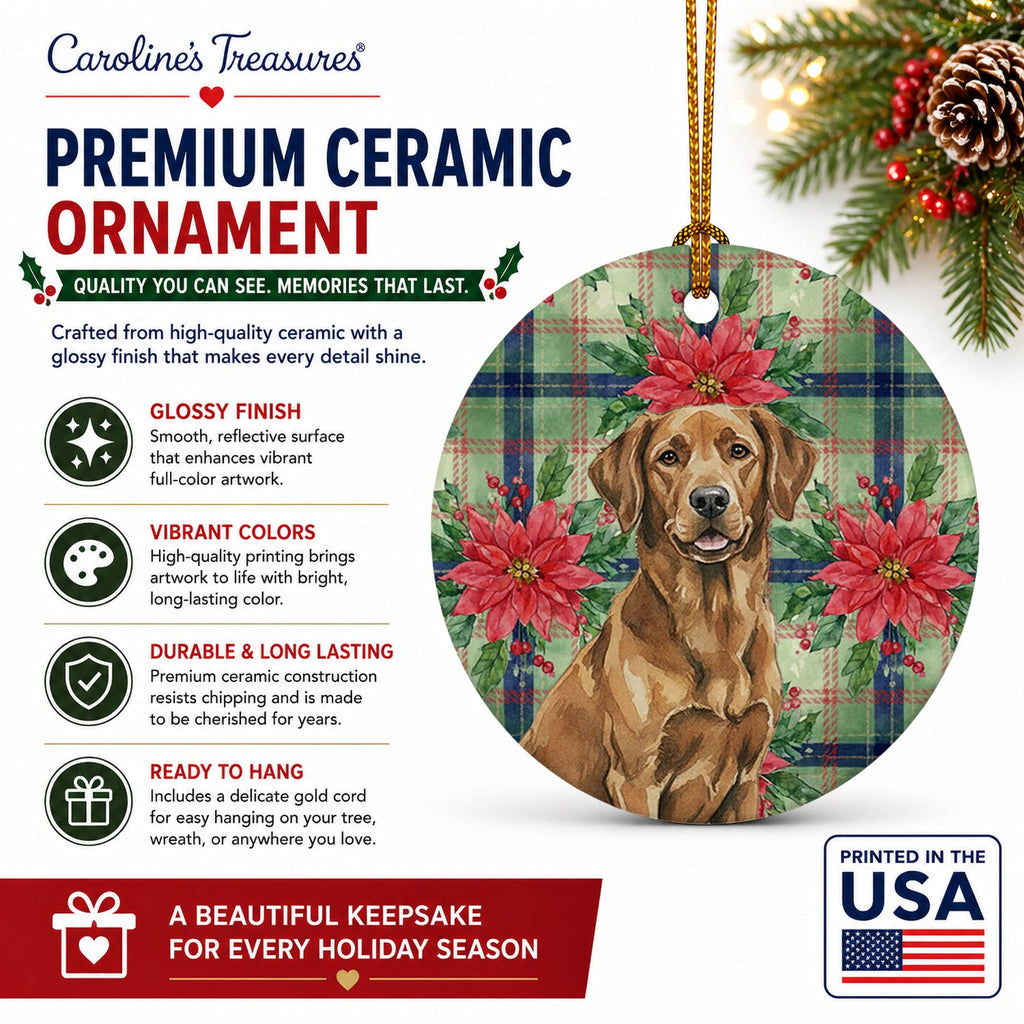 Chesapeake Bay Retriever Christmas PoinsettIas Ceramic Ornament Christmas Tree Hanging Decorations for Home Christmas Holiday, Party, Gift, 3 in, Multicolor