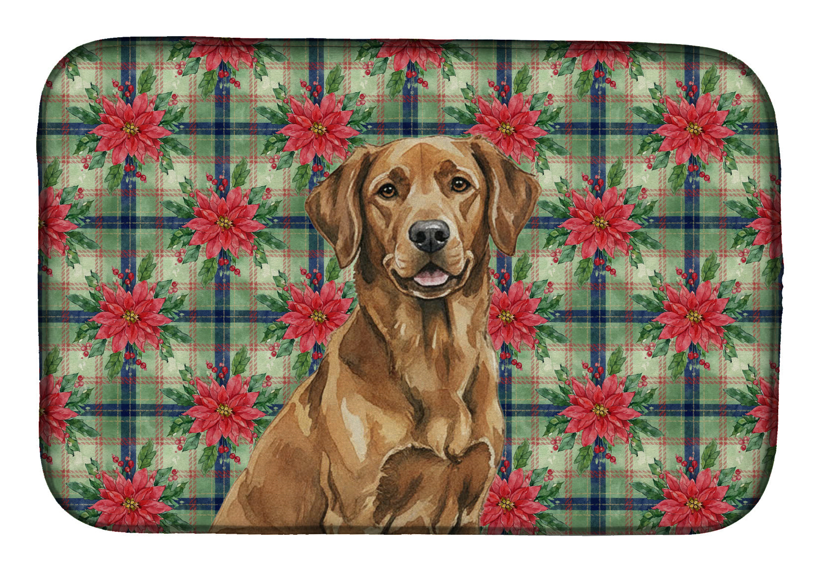 Chesapeake Bay Retriever Christmas PoinsettIas Dish Drying Mat Absorbent Dish Drying Mat Pad for Kitchen Counter Dish Drainer Mat for Countertop, 14 x 21", Multicolor