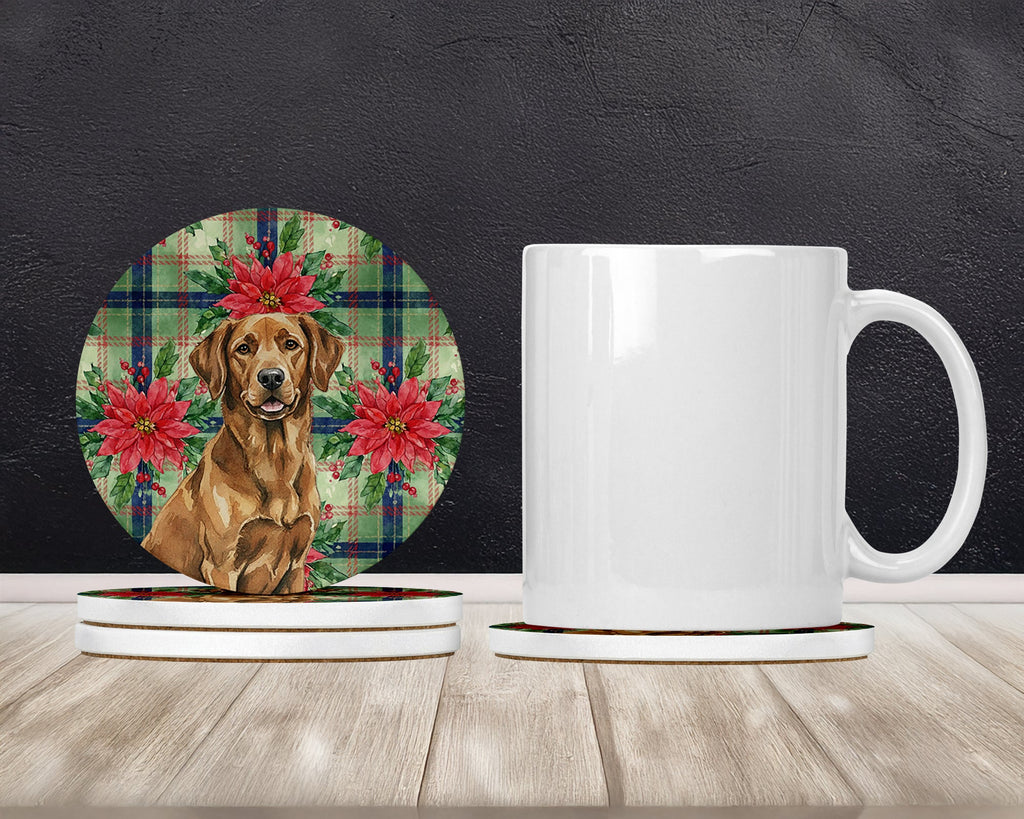 Chesapeake Bay Retriever Christmas PoinsettIas Large Sandstone Coasters Pack of 4 Absorbent Round Coasters Decor Gifts for Men or Women, 4 in, Multicolor