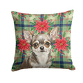 Chihuahua Christmas PoinsettIas Decorative Throw Pillow 18x18 Indoor Outdoor Accent Cushion, Fabric Cover with Insert for Sofa, Bed, Porch & Living Room