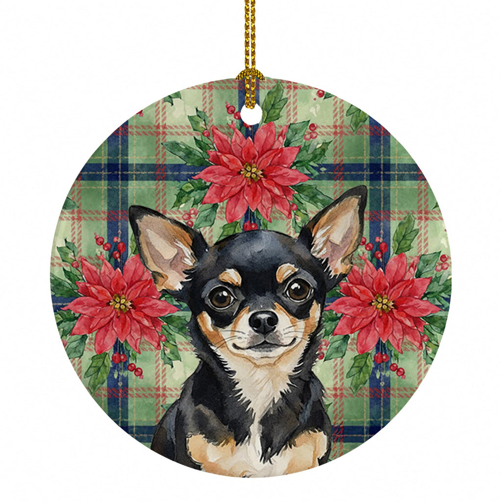 Black and Tan Chihuahua Christmas PoinsettIas Ceramic Ornament Christmas Tree Hanging Decorations for Home Christmas Holiday, Party, Gift, 3 in, Multicolor
