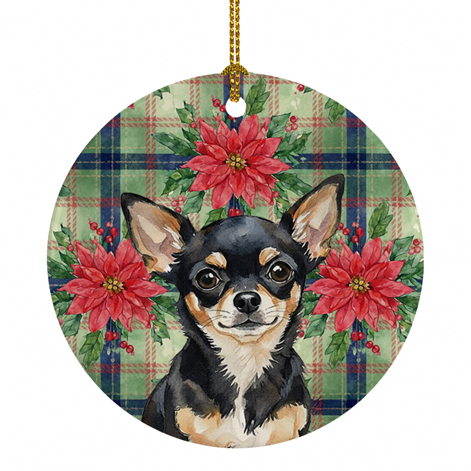 Black and Tan Chihuahua Christmas PoinsettIas Ceramic Ornament Christmas Tree Hanging Decorations for Home Christmas Holiday, Party, Gift, 3 in, Multicolor
