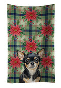 Black and Tan Chihuahua Christmas PoinsettIas Kitchen Towel Velour Plush Front and Cotton Loop Back Machine Washable