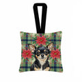 Black and Tan Chihuahua Christmas PoinsettIas Hanging Square Fabric Ornament 3.5 � 3.5 Decorative Door-Knob & Tree Hanger, Soft Fabric
