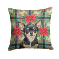Black and Tan Chihuahua Christmas PoinsettIas Decorative Throw Pillow 14x14 Indoor Outdoor Accent Cushion, Fabric Cover with Insert for Sofa, Bed, Porch & Living Room