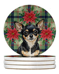 Black and Tan Chihuahua Christmas PoinsettIas Large Sandstone Coasters Pack of 4 Absorbent Round Coasters Decor Gifts for Men or Women, 4 in, Multicolor