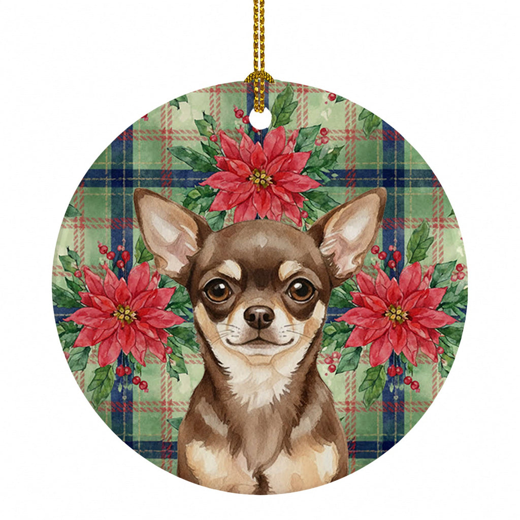 Chocolate Chihuahua Christmas PoinsettIas Ceramic Ornament Christmas Tree Hanging Decorations for Home Christmas Holiday, Party, Gift, 3 in, Multicolor