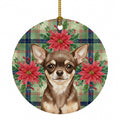 Chocolate Chihuahua Christmas PoinsettIas Ceramic Ornament Christmas Tree Hanging Decorations for Home Christmas Holiday, Party, Gift, 3 in, Multicolor