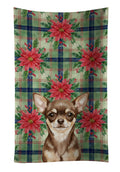 Chocolate Chihuahua Christmas PoinsettIas Kitchen Towel Velour Plush Front and Cotton Loop Back Machine Washable