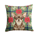 Chocolate Chihuahua Christmas PoinsettIas Decorative Throw Pillow 14x14 Indoor Outdoor Accent Cushion, Fabric Cover with Insert for Sofa, Bed, Porch & Living Room