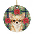 Fawn Chihuahua Christmas PoinsettIas Ceramic Ornament Christmas Tree Hanging Decorations for Home Christmas Holiday, Party, Gift, 3 in, Multicolor