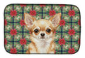 Fawn Chihuahua Christmas PoinsettIas Dish Drying Mat Absorbent Dish Drying Mat Pad for Kitchen Counter Dish Drainer Mat for Countertop, 14 x 21", Multicolor