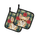 Fawn Chihuahua Christmas PoinsettIas Pot Holder Set of 2 Heat Resistant Quilted Hot Pads 7.5 x 7.5 Inch, Insulated Kitchen Trivets for Cooking & Baking