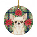 Cream Chihuahua Christmas PoinsettIas Ceramic Ornament Christmas Tree Hanging Decorations for Home Christmas Holiday, Party, Gift, 3 in, Multicolor